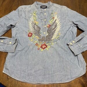 Ralph Lauren Polo Jeans Embroidered Flowers Eagle Wings Denim Shirt XL